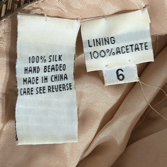 VINTAGE Peak Evenings 100% Silk Hand Beaded Gown Dress size 6 4 Champagne - Picture 11 of 16